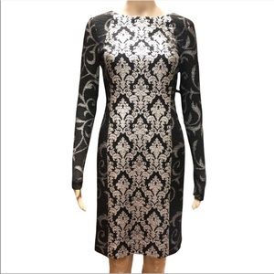 Antonio Melani silver Damask long sleeve dress